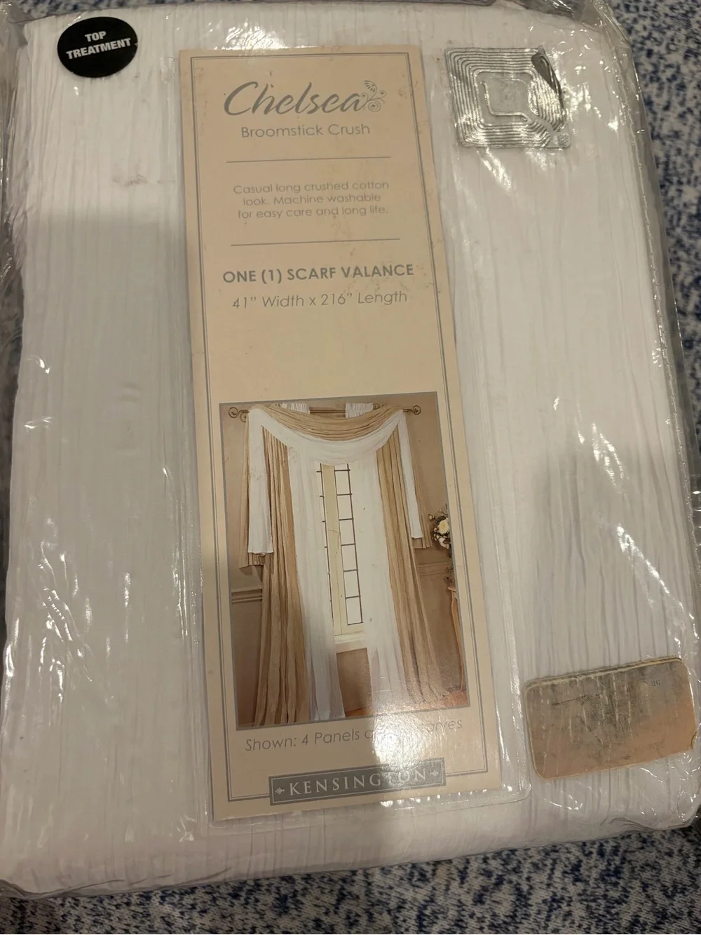 Kensington Chelsea Broomstick Crush White Crinkle Scarf Valance
